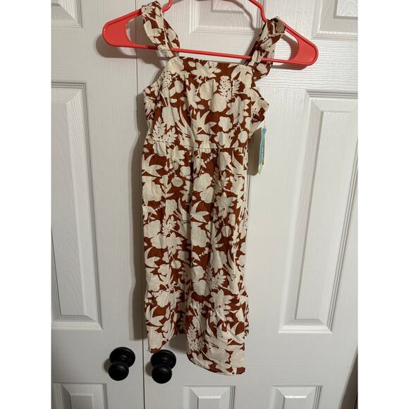 Size 5T Toddler Girls' Floral Ruffle Sleeve Dress - Cat & Jack Brown 5T - Picture 2 of 5